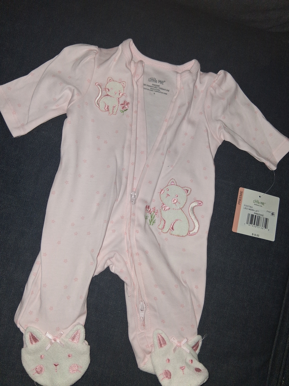 Little Me Pink Cat Footed One-Piece
